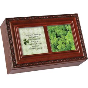 Cottage Garden Irish Blessings Outnumber Woodgrain Rope Trim Petite Jewelry Music Box Plays Irish Lullaby