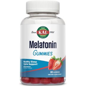 علكات الميلاتونين من KAL، مساعد النوم الميلاتونين 5 ملجم، الاسترخاء الصحي، مدة النوم، الجودة، تركيبة دعم الهدوء، نباتي، خالي من الغلوتين، نكهة الفراولة الطبيعية، 30 حصة، 60 علكة in Kuwait
