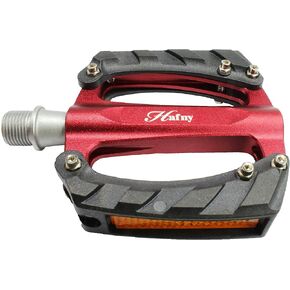 Hafny CNC Aluminum 3D Spherical Surface Bike Pedals, Reflector, Sealed Ball Bearing (Red), HF1100R