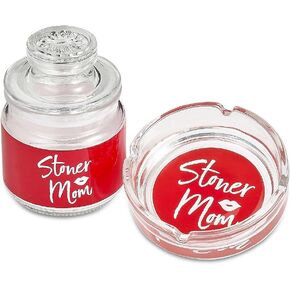 FASHIONCRAFT 82536 Ashtray and Stash Jar Set, Stash Jar, Birthday Gift for Moms, Red Stoner Mom Design