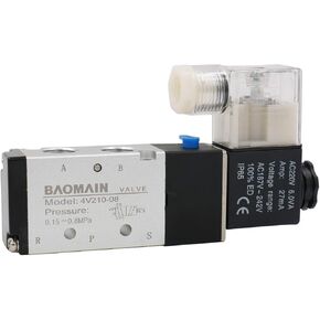Baomain Pneumatic Air Control Solenoid Valve 4V210-08 220V AC 5 Way 2 Position PT1/4" Internally Piloted Acting Type Single Electrical Control