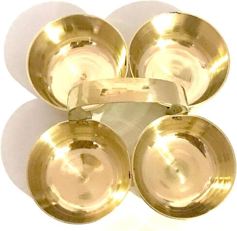 حامل وعاء صغير من النحاس Chowmukh 4 باترا لإكسسوارات بوجا حامل Haldi Kumkum مع طبق لكل مناسبة للمهرجان in Kuwait