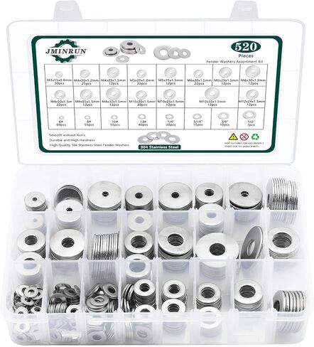 Washers, 630 Pcs SAE+Metric 15 Sizes Washers for Screws, 304 Stainless Steel Flat Washers Assortment Set, Assorted Hardware Washers Kit for Bolts (M2 M3 M4 M5 M6 M8 M10 M12 6# 8# 10# 1/4 5/16 3/8 1/2) in Saudi Arabia