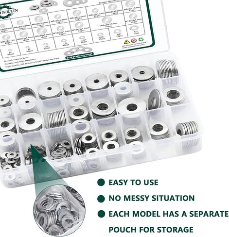 Washers, 630 Pcs SAE+Metric 15 Sizes Washers for Screws, 304 Stainless Steel Flat Washers Assortment Set, Assorted Hardware Washers Kit for Bolts (M2 M3 M4 M5 M6 M8 M10 M12 6# 8# 10# 1/4 5/16 3/8 1/2) in Saudi Arabia