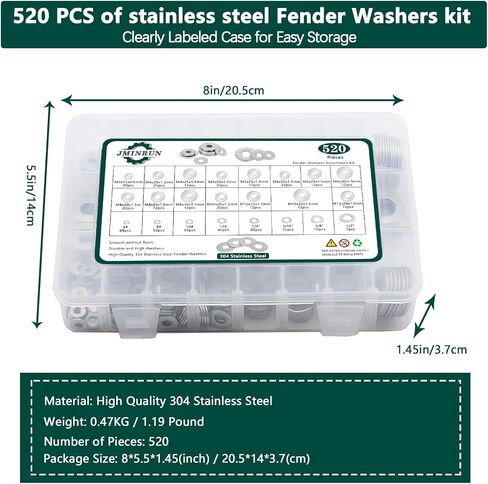 Washers, 630 Pcs SAE+Metric 15 Sizes Washers for Screws, 304 Stainless Steel Flat Washers Assortment Set, Assorted Hardware Washers Kit for Bolts (M2 M3 M4 M5 M6 M8 M10 M12 6# 8# 10# 1/4 5/16 3/8 1/2) in Saudi Arabia