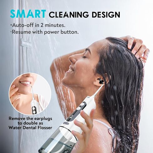 Ear Wax Removal Tool, Water Powered Ear Cleaner with 9 Pressure Settings, 6 Reusable 3 & 5 Hole Tips, IPX7 Waterproof Ear Cleaning Kit Safe and Effective to Clean Build-up Earwax (White) in Saudi Arabia