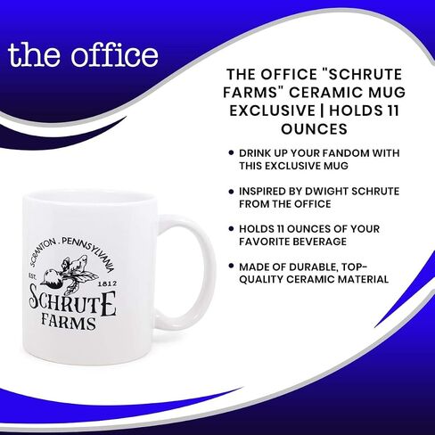 كوب سيراميك سريالي للترفيه حصريًا من The Office Schrute Farms | برنامج تلفزيوني رسمي قابل للتجميع، كوب قهوة دوايت شروت | مجموعة أدوات الشرب للمنزل | يحمل 11 أونصة in Saudi Arabia