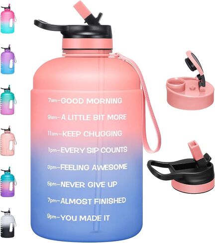 Large 74 oz/Half Gallon Motivational Water Bottle with 2 Lids (Chug and Straw), BPA Free Sports Drink Water Jug with Time Marker for Camping Sports Workouts and Outdoor Activity in Saudi Arabia