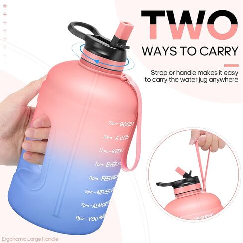 Large 74 oz/Half Gallon Motivational Water Bottle with 2 Lids (Chug and Straw), BPA Free Sports Drink Water Jug with Time Marker for Camping Sports Workouts and Outdoor Activity in Saudi Arabia