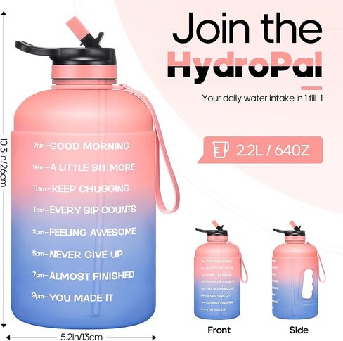 Large 74 oz/Half Gallon Motivational Water Bottle with 2 Lids (Chug and Straw), BPA Free Sports Drink Water Jug with Time Marker for Camping Sports Workouts and Outdoor Activity in Saudi Arabia