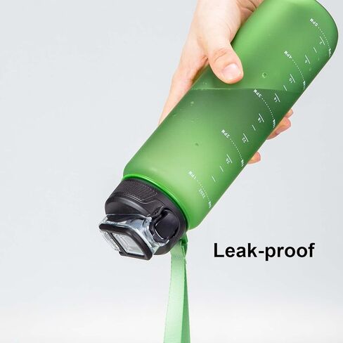 3 عبوات من زجاجات المياه سعة 32 أونصة مع مقبض حزام من القش، زجاجات مياه بلاستيكية بلورية قابلة لإعادة الاستخدام، مع أوقات للشرب، فم واسع ومانعة للتسرب للرياضة والسفر والجري والمشي لمسافات طويلة، رمادي أزرق أخضر in Kuwait