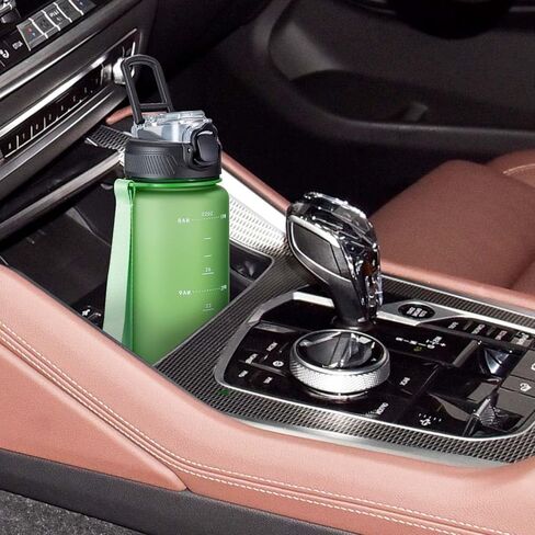 3 عبوات من زجاجات المياه سعة 32 أونصة مع مقبض حزام من القش، زجاجات مياه بلاستيكية بلورية قابلة لإعادة الاستخدام، مع أوقات للشرب، فم واسع ومانعة للتسرب للرياضة والسفر والجري والمشي لمسافات طويلة، رمادي أزرق أخضر in Kuwait