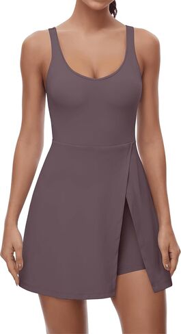 Tennis Dress for Women U Neck Athletic Dress with Built in Shorts and Bra for Sleeveless Side Slit Flare Mini Dresses in Saudi Arabia