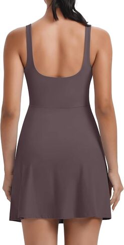 Tennis Dress for Women U Neck Athletic Dress with Built in Shorts and Bra for Sleeveless Side Slit Flare Mini Dresses in Saudi Arabia