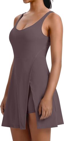 Tennis Dress for Women U Neck Athletic Dress with Built in Shorts and Bra for Sleeveless Side Slit Flare Mini Dresses in Saudi Arabia