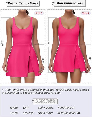 فستان تنس للنساء، فستان رياضي برقبة على شكل حرف U مع شورت داخلي وحمالة صدر لفساتين قصيرة واسعة بفتحة جانبية بدون أكمام in Kuwait