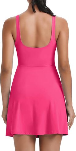 فستان تنس للنساء، فستان رياضي برقبة على شكل حرف U مع شورت داخلي وحمالة صدر لفساتين قصيرة واسعة بفتحة جانبية بدون أكمام in Kuwait