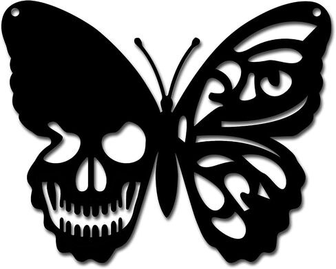 CREATCABIN Skull Metal Wall Art Butterfly Decor Wall Hanging Plaques Ornaments Iron Wall Art Sculpture Sign for Indoor Outdoor Home Livingroom Kitchen Garden Office Decoration Gift Black 6.3 x 7.9inch in Saudi Arabia