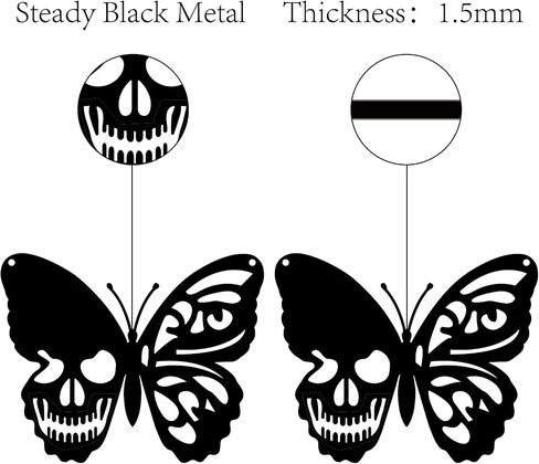 CREATCABIN Skull Metal Wall Art Butterfly Decor Wall Hanging Plaques Ornaments Iron Wall Art Sculpture Sign for Indoor Outdoor Home Livingroom Kitchen Garden Office Decoration Gift Black 6.3 x 7.9inch in Saudi Arabia