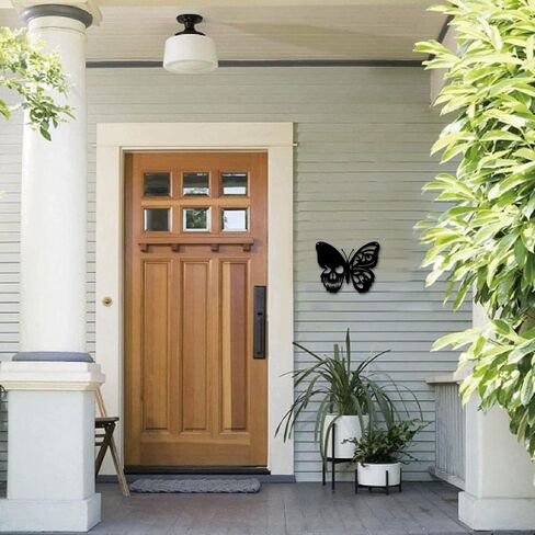 CREATCABIN Skull Metal Wall Art Butterfly Decor Wall Hanging Plaques Ornaments Iron Wall Art Sculpture Sign for Indoor Outdoor Home Livingroom Kitchen Garden Office Decoration Gift Black 6.3 x 7.9inch in Saudi Arabia