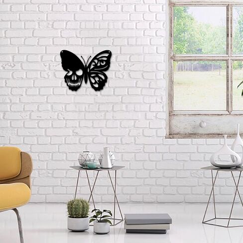 CREATCABIN Skull Metal Wall Art Butterfly Decor Wall Hanging Plaques Ornaments Iron Wall Art Sculpture Sign for Indoor Outdoor Home Livingroom Kitchen Garden Office Decoration Gift Black 6.3 x 7.9inch in Saudi Arabia