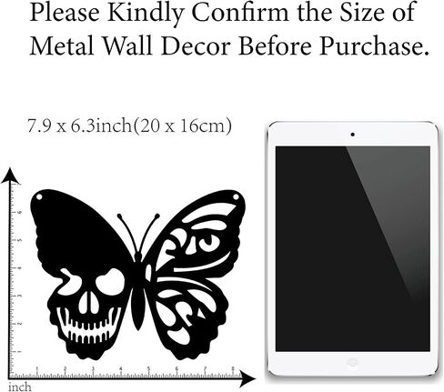 CREATCABIN Skull Metal Wall Art Butterfly Decor Wall Hanging Plaques Ornaments Iron Wall Art Sculpture Sign for Indoor Outdoor Home Livingroom Kitchen Garden Office Decoration Gift Black 6.3 x 7.9inch in Saudi Arabia