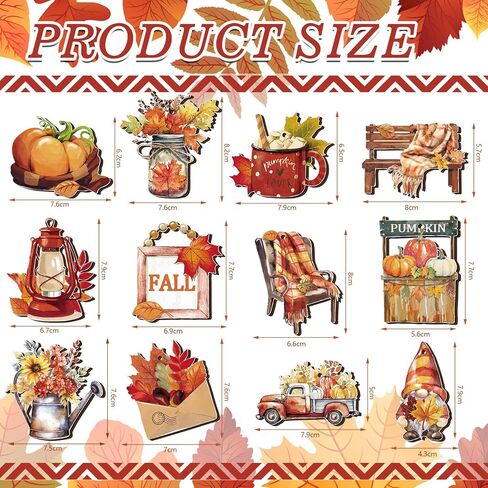 36 Pcs Fall Wooden Ornaments Thanksgiving Tree Decorations Pumpkin Leaf Truck Gnome Wood Cutouts with Ropes Autumn Harvest Hanging Signs for Holiday Party Tree Decor in Kuwait