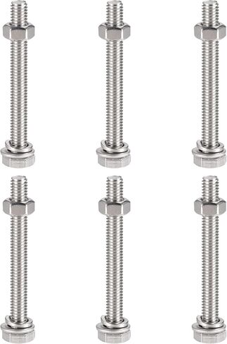 uxcell M6 x 60mm براغي سداسية الرأس، صواميل، مجموعات غسالات مسطحة وقفل، 304 مسامير سداسية من الفولاذ المقاوم للصدأ بالكامل 6 مجموعات in Saudi Arabia