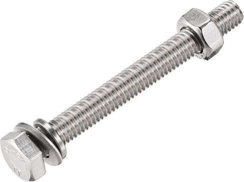 uxcell M6 x 60mm براغي سداسية الرأس، صواميل، مجموعات غسالات مسطحة وقفل، 304 مسامير سداسية من الفولاذ المقاوم للصدأ بالكامل 6 مجموعات in Saudi Arabia