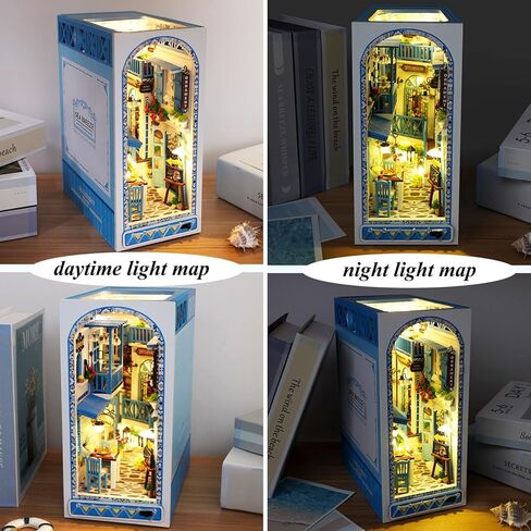 مجموعة زوايا الكتب DIY، غلاف خشبي ثلاثي الأبعاد للديكور، مجموعة بناء نموذج زاوية الكتب للبالغين والمراهقين، رف كتب محيطي مصغر، ملحق ديكور مع أضواء LED، هدية لمحبي الكتب in Kuwait