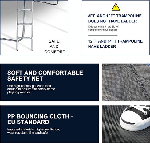 8FT 10FT 12FT 14FT Trampoline with Enclosure Net Outdoor Jump Rectangle Trampoline - ASTM Approved-Combo Bounce Exercise Trampoline PVC Spring Cover Padding for Kids and Adults in Kuwait