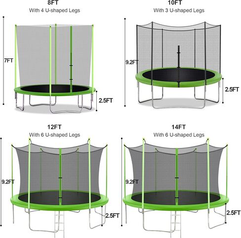 8FT 10FT 12FT 14FT Trampoline with Enclosure Net Outdoor Jump Rectangle Trampoline - ASTM Approved-Combo Bounce Exercise Trampoline PVC Spring Cover Padding for Kids and Adults in Kuwait
