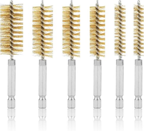 6pcs Copper Wire Bore Brushes, Wire Brush for Drill with 1/4 Inch Hex Shank Pipe Tube Cleaning Brush Stainless Steel Pipe Cleaner Twisted Wire Brush for Power Drill Impact Drivers Die Grinders in Saudi Arabia