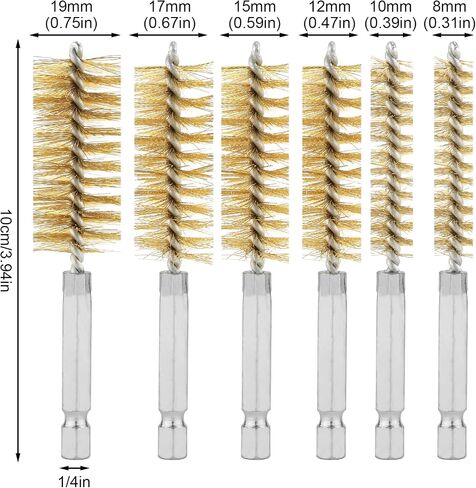6pcs Copper Wire Bore Brushes, Wire Brush for Drill with 1/4 Inch Hex Shank Pipe Tube Cleaning Brush Stainless Steel Pipe Cleaner Twisted Wire Brush for Power Drill Impact Drivers Die Grinders in Saudi Arabia