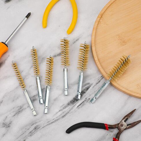 6pcs Copper Wire Bore Brushes, Wire Brush for Drill with 1/4 Inch Hex Shank Pipe Tube Cleaning Brush Stainless Steel Pipe Cleaner Twisted Wire Brush for Power Drill Impact Drivers Die Grinders in Saudi Arabia