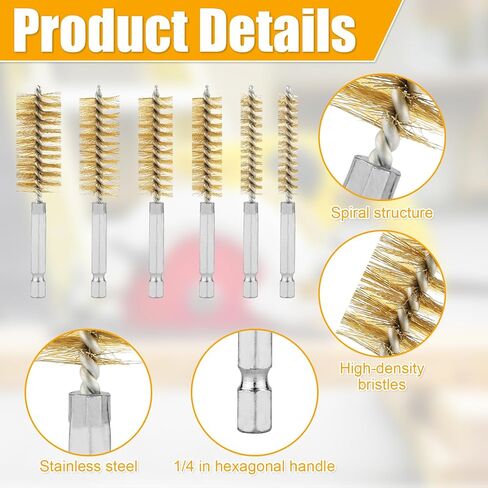 6pcs Copper Wire Bore Brushes, Wire Brush for Drill with 1/4 Inch Hex Shank Pipe Tube Cleaning Brush Stainless Steel Pipe Cleaner Twisted Wire Brush for Power Drill Impact Drivers Die Grinders in Saudi Arabia