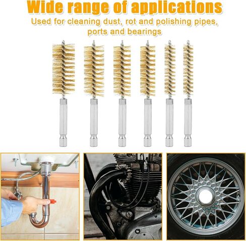 6pcs Copper Wire Bore Brushes, Wire Brush for Drill with 1/4 Inch Hex Shank Pipe Tube Cleaning Brush Stainless Steel Pipe Cleaner Twisted Wire Brush for Power Drill Impact Drivers Die Grinders in Saudi Arabia