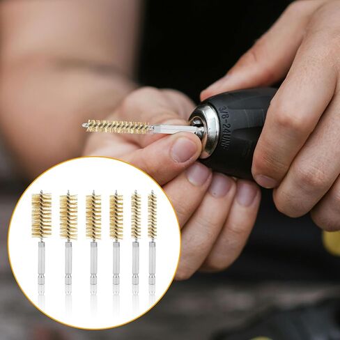 6pcs Copper Wire Bore Brushes, Wire Brush for Drill with 1/4 Inch Hex Shank Pipe Tube Cleaning Brush Stainless Steel Pipe Cleaner Twisted Wire Brush for Power Drill Impact Drivers Die Grinders in Saudi Arabia