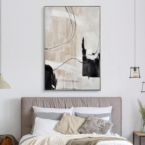 Creaate مؤطرة جدار الفن، مجردة رسمت باليد قماش جدار الفن الحديث حجم كبير أبيض وأسود ديكور المنزل لغرفة المعيشة ديكور الحائط، وعلى استعداد للتعليق in Kuwait