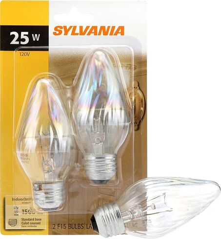 SYLVANIA F15 Décor Incandescent Light Bulb, 25W, Iridescent Finish, 205 Lumens, Medium Base, 120V - 2 Pack (13821), Warm White in Saudi Arabia