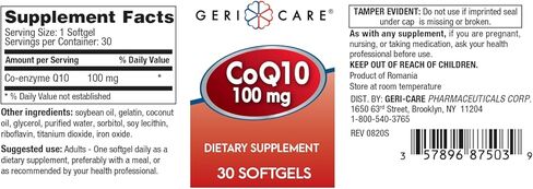 GeriCare CoQ10 Co-enzyme Q10 100mg, Dietary Supplement, 30 Count (Pack of 1) in Saudi Arabia