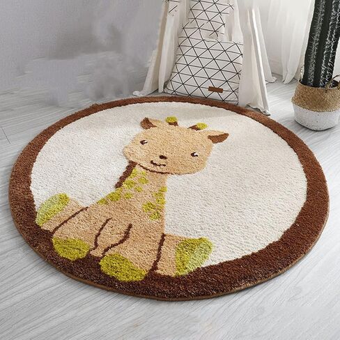 Round Rug Cute Cartoon Animal Plush Area Rug Fluffy Faux Wool Playroom Rug Non-Slip Kids Rug Washable Game Rugs Floor Mat for Kids Bedroom Nursery Living Room Playroom (Grey Bear, 47 inch) in Saudi Arabia