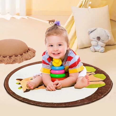 Round Rug Cute Cartoon Animal Plush Area Rug Fluffy Faux Wool Playroom Rug Non-Slip Kids Rug Washable Game Rugs Floor Mat for Kids Bedroom Nursery Living Room Playroom (Grey Bear, 47 inch) in Saudi Arabia