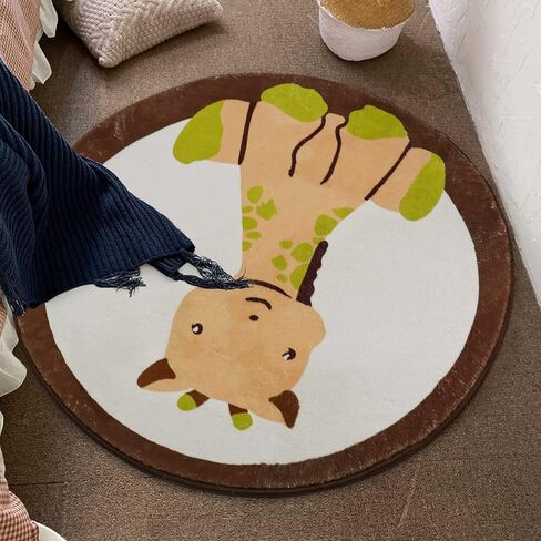 Round Rug Cute Cartoon Animal Plush Area Rug Fluffy Faux Wool Playroom Rug Non-Slip Kids Rug Washable Game Rugs Floor Mat for Kids Bedroom Nursery Living Room Playroom (Grey Bear, 47 inch) in Saudi Arabia