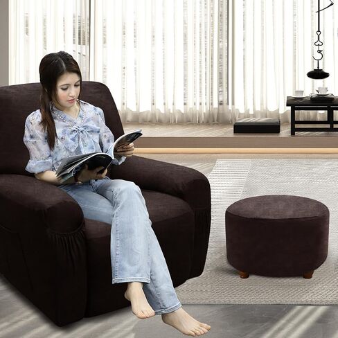 Ottoman Cover Round Storage Ottoman Slipcover Stretch Footrest Stool Covers Furniture Protectors Spandex Jacquard Fabric with Elastic Band (Medium, Dark Grey 1) in Saudi Arabia