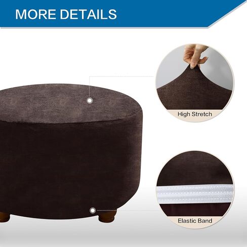 Ottoman Cover Round Storage Ottoman Slipcover Stretch Footrest Stool Covers Furniture Protectors Spandex Jacquard Fabric with Elastic Band (Medium, Dark Grey 1) in Saudi Arabia