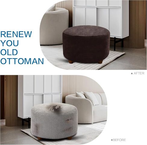 Ottoman Cover Round Storage Ottoman Slipcover Stretch Footrest Stool Covers Furniture Protectors Spandex Jacquard Fabric with Elastic Band (Medium, Dark Grey 1) in Saudi Arabia
