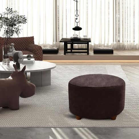 Ottoman Cover Round Storage Ottoman Slipcover Stretch Footrest Stool Covers Furniture Protectors Spandex Jacquard Fabric with Elastic Band (Medium, Dark Grey 1) in Saudi Arabia