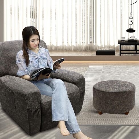 Ottoman Cover Round Storage Ottoman Slipcover Stretch Footrest Stool Covers Furniture Protectors Spandex Jacquard Fabric with Elastic Band (Medium, Dark Grey 1) in Saudi Arabia