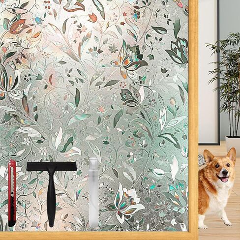 Stunning Tulip Patterned Window Privacy Film with Installation Tools, Stained Decorative Film Frosted, Removable, Peep-Proof, Static Cling (17.5 x 78.7 Inch) in Saudi Arabia